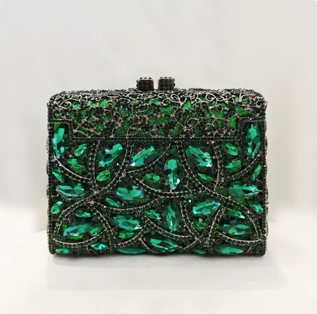 XIYUAN Lady Green Crystals Clutch Purse Bags Women Formal Party Rhinestones Handbag Blue Diamonds Evening Minaudiere Handbags
