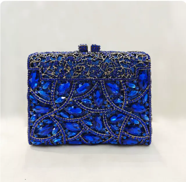 XIYUAN Lady Green Crystals Clutch Purse Bags Women Formal Party Rhinestones Handbag Blue Diamonds Evening Minaudiere Handbags
