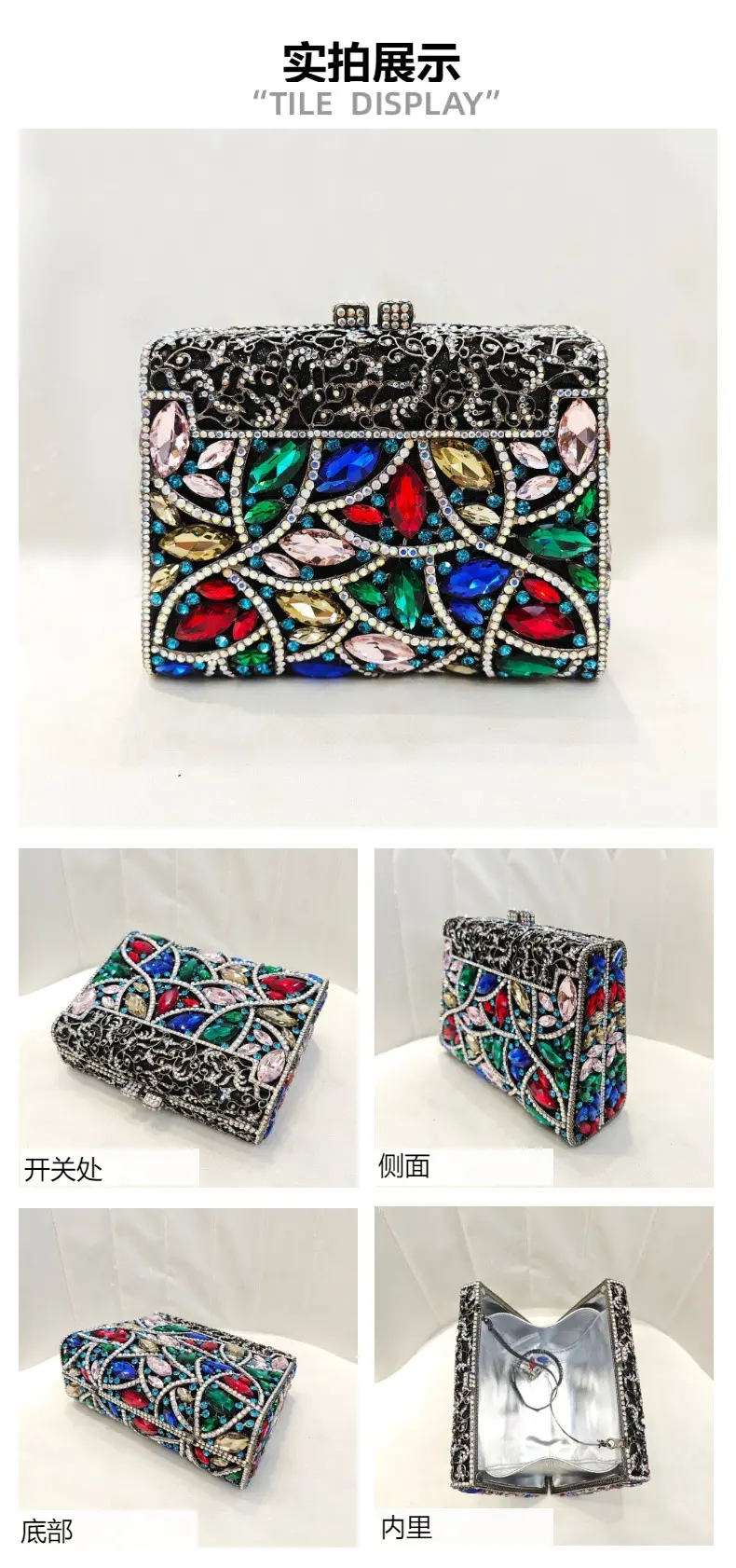 XIYUAN Lady Green Crystals Clutch Purse Bags Women Formal Party Rhinestones Handbag Blue Diamonds Evening Minaudiere Handbags