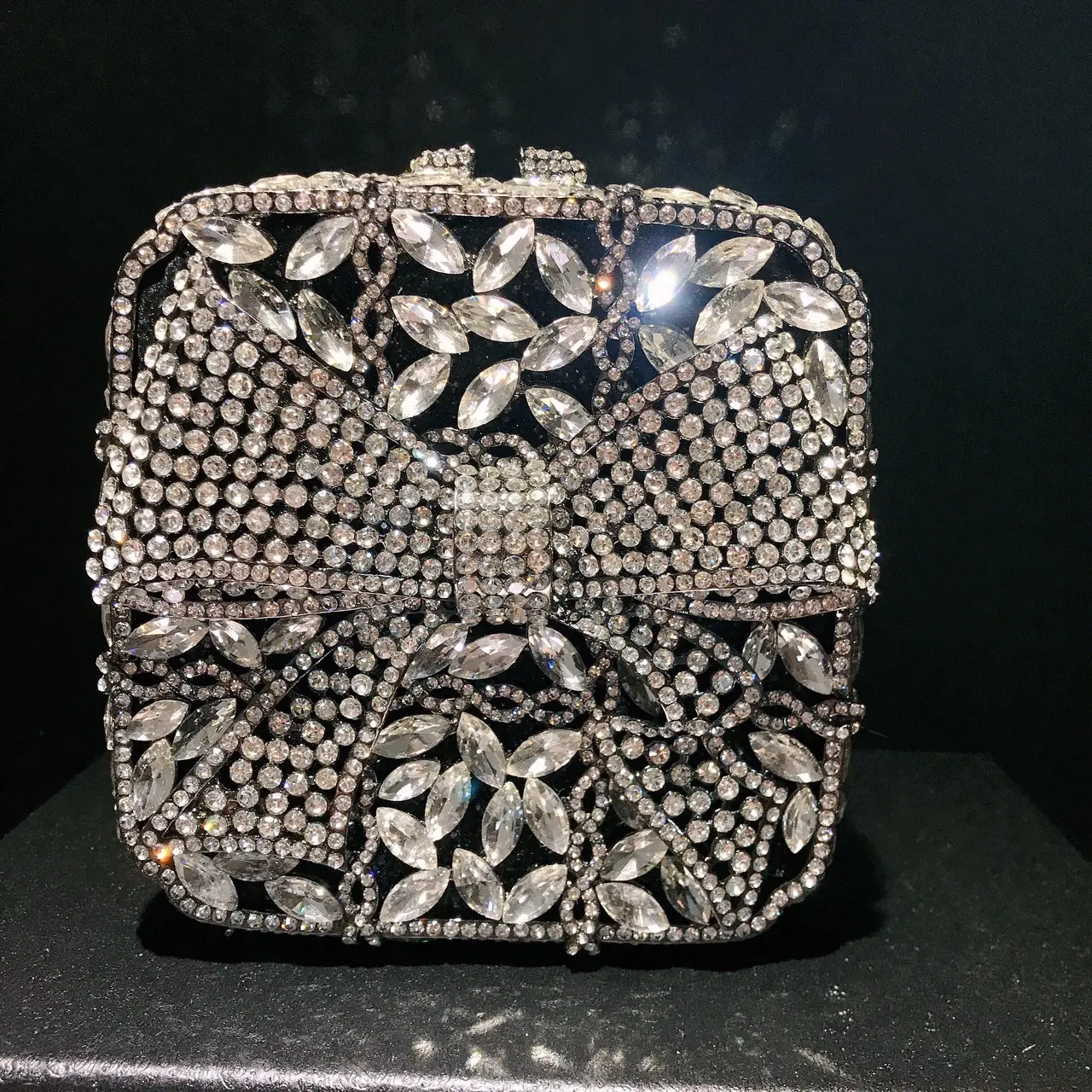 XIYUAN Pink/Grey Color Crystal Bridal Clutch Bag Lady Stone Evening Purse Minaudiere Handbag Wedding Party Chain Shoulder Bag