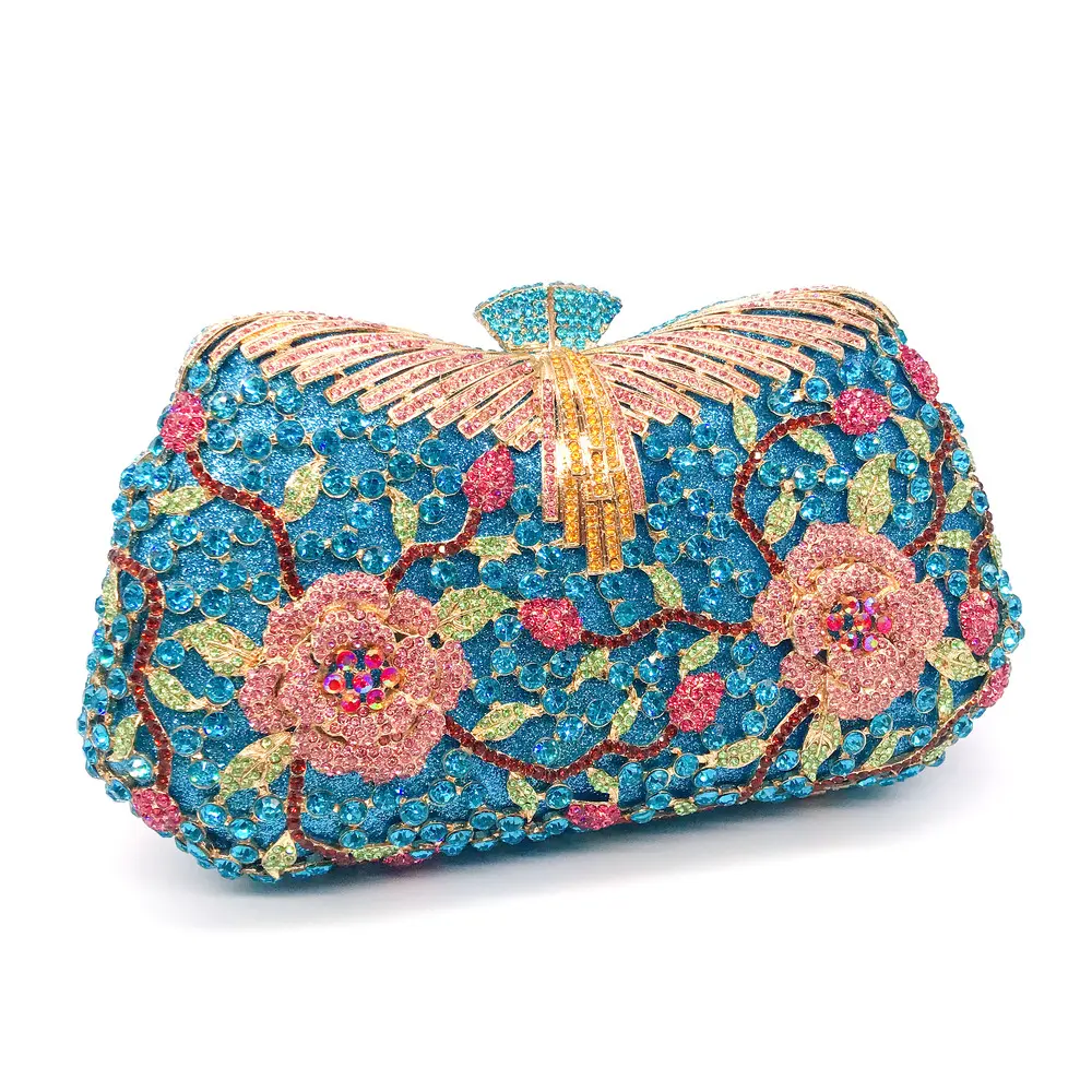 XIYUAN Women Flower Hollow Out Crystal Rhinestone Evening Clutch Bag Wedding Bridal Metal Handbag Clutches evening bags clutch