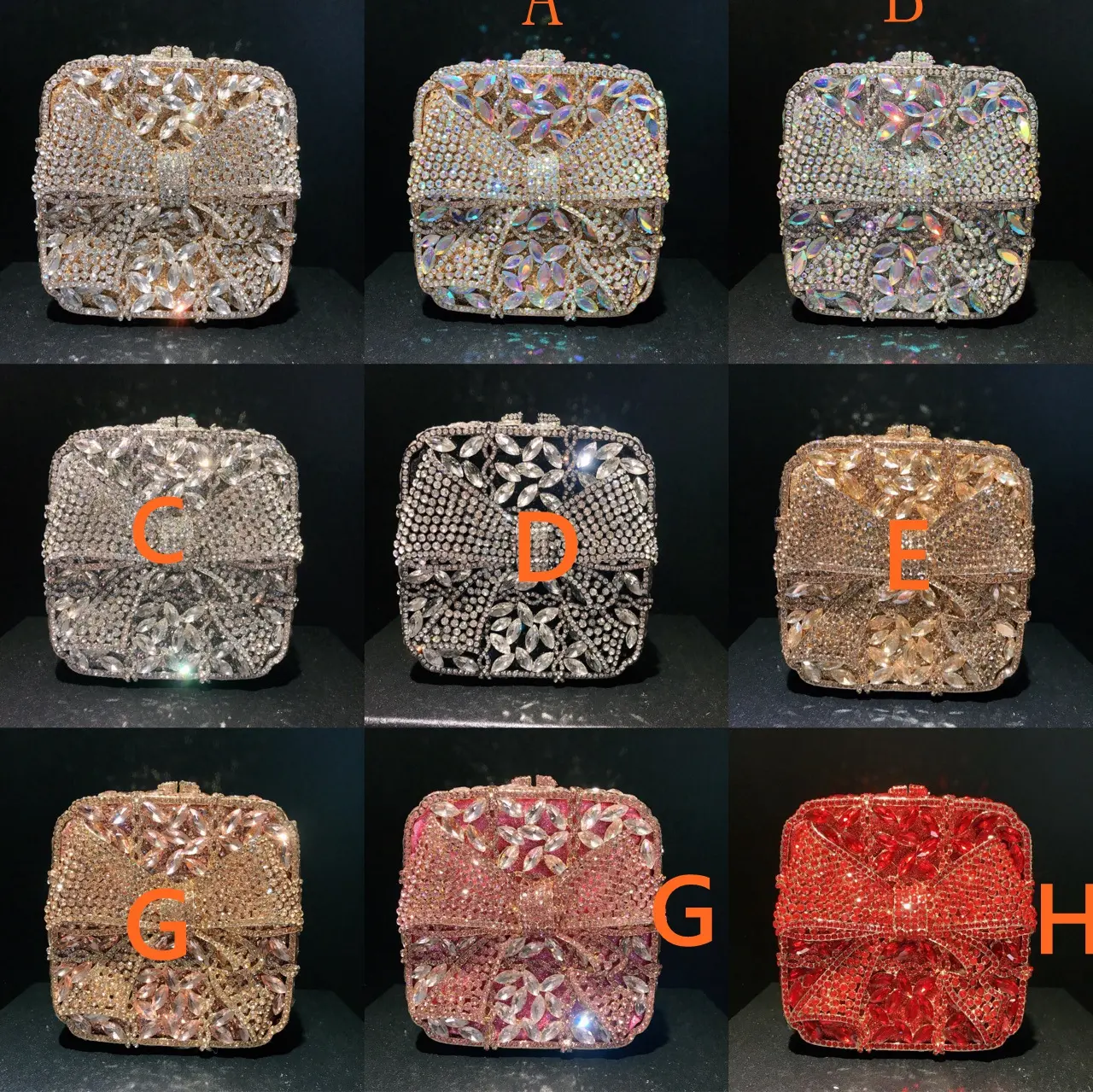 XIYUAN Pink/Grey Color Crystal Bridal Clutch Bag Lady Stone Evening Purse Minaudiere Handbag Wedding Party Chain Shoulder Bag
