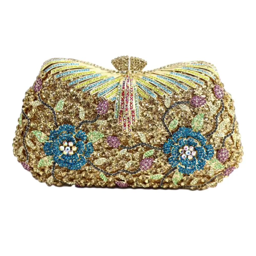 XIYUAN Women Flower Hollow Out Crystal Rhinestone Evening Clutch Bag Wedding Bridal Metal Handbag Clutches evening bags clutch
