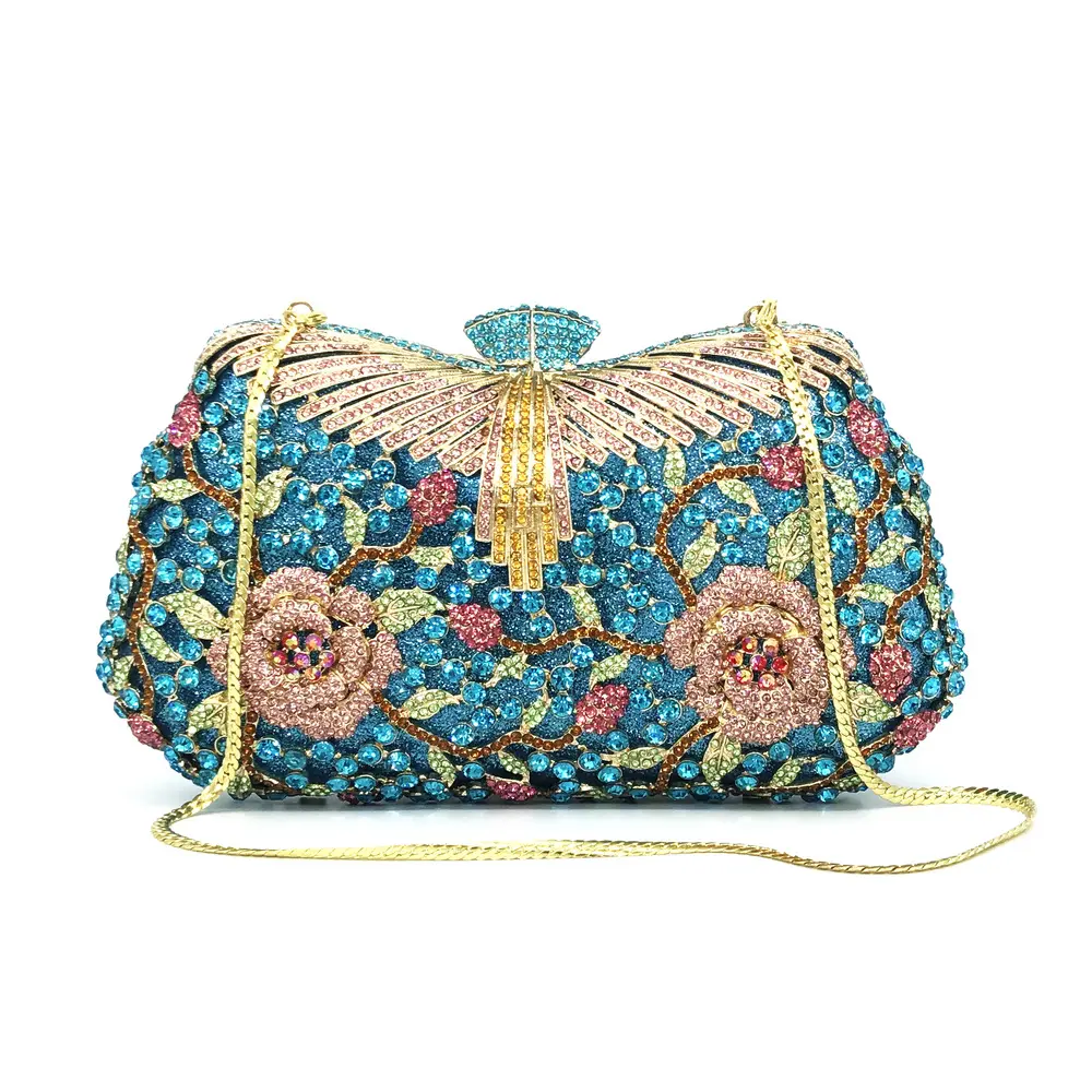 XIYUAN Women Flower Hollow Out Crystal Rhinestone Evening Clutch Bag Wedding Bridal Metal Handbag Clutches evening bags clutch