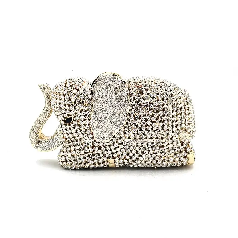 XIYUAN Women Elephant Clultch Party Cocktail Purses Gold Crystals Makeup Handbags Luxury Designer Bridal Rhinestone Evening Bags