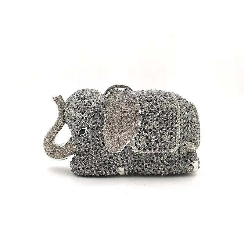 XIYUAN Women Elephant Clultch Party Cocktail Purses Gold Crystals Makeup Handbags Luxury Designer Bridal Rhinestone Evening Bags