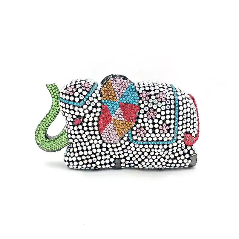 XIYUAN Women Elephant Clultch Party Cocktail Purses Gold Crystals Makeup Handbags Luxury Designer Bridal Rhinestone Evening Bags