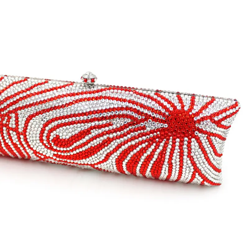 XIYUAN Red Full Stones Minaudiere Rhinestone Clutch Crystal Evening Handbag Women Party Prom Bag Bridal Clutches Wedding Purse