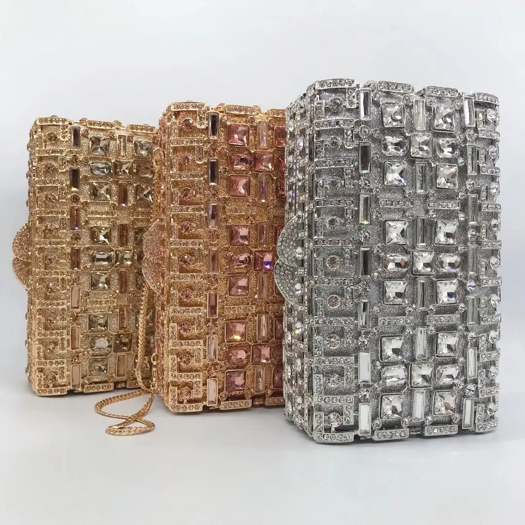Women Silver Color Crystal Clutch Purse Big Stones Evening Bags Wedding Rhinestone Handbags Bridal Diamond Clutches Purses Bag