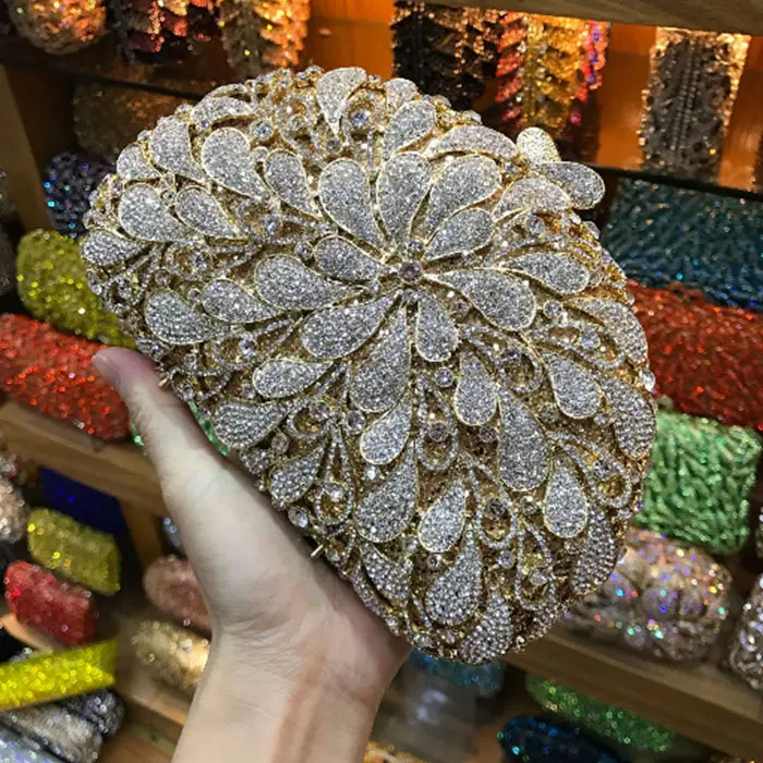 XIYUAN Bling Women Evening Shoulder Bags Lady Rhinestones Clutches Bags Wedding Party Flower Clutch Purse And Crystal Handbag
