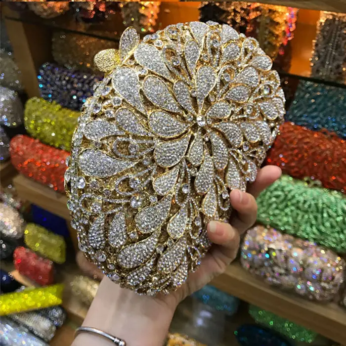 XIYUAN Bling Women Evening Shoulder Bags Lady Rhinestones Clutches Bags Wedding Party Flower Clutch Purse And Crystal Handbag
