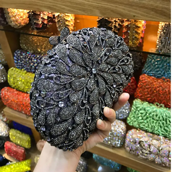 XIYUAN Bling Women Evening Shoulder Bags Lady Rhinestones Clutches Bags Wedding Party Flower Clutch Purse And Crystal Handbag