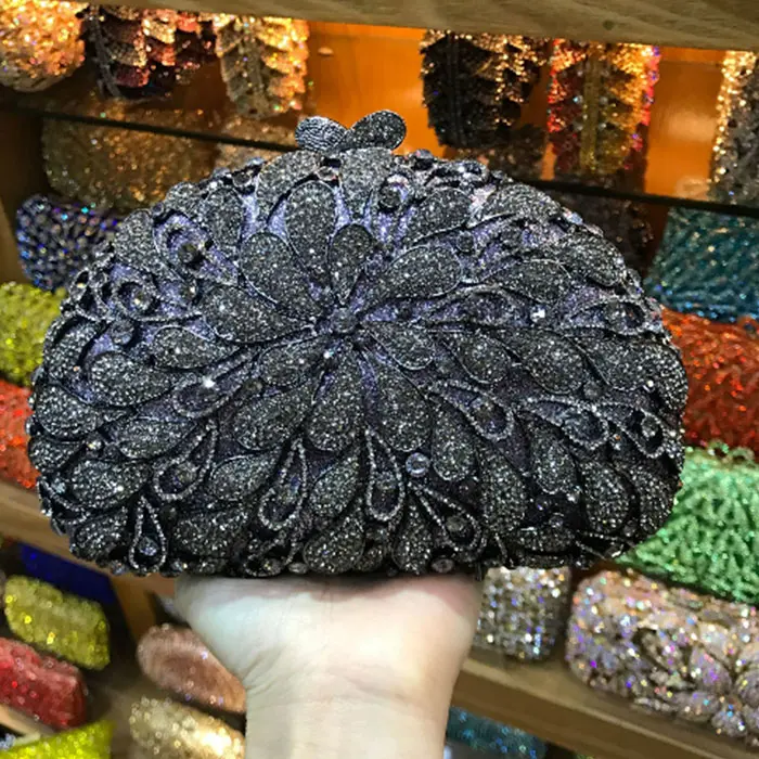 XIYUAN Bling Women Evening Shoulder Bags Lady Rhinestones Clutches Bags Wedding Party Flower Clutch Purse And Crystal Handbag