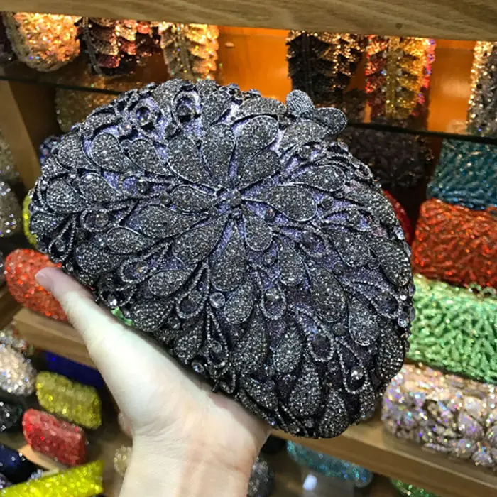 XIYUAN Bling Women Evening Shoulder Bags Lady Rhinestones Clutches Bags Wedding Party Flower Clutch Purse And Crystal Handbag