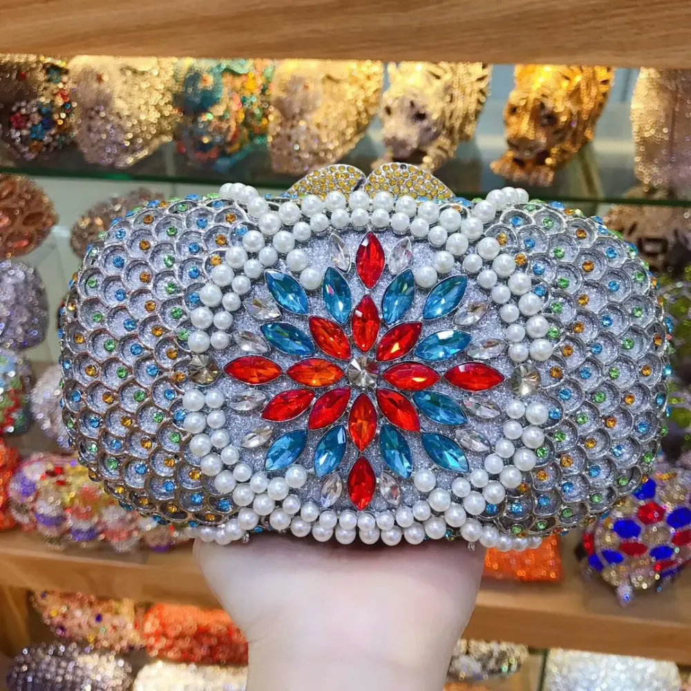 XIYUAN Women Gold Stone Minaudiere Rhinestone Clutch Crystal Evening Handbag Women Party Prom Bag Bridal Clutches Wedding Purse