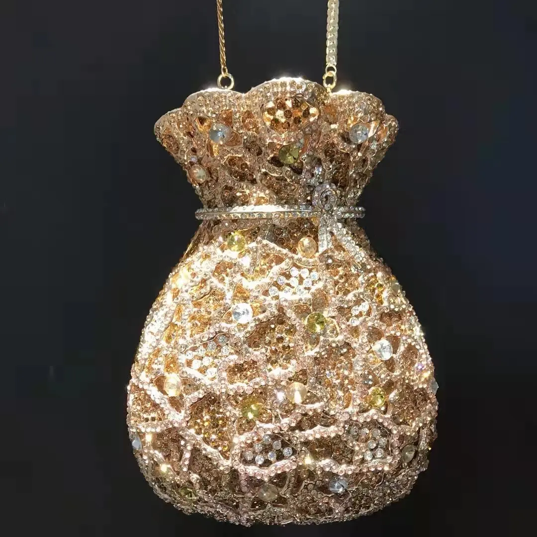 Lady Green Flower Bottle Full Rhinestones Evening Bags Wedding Stone Clutch Purse Metal Minaudiere Handbag Bridal Party Handbags