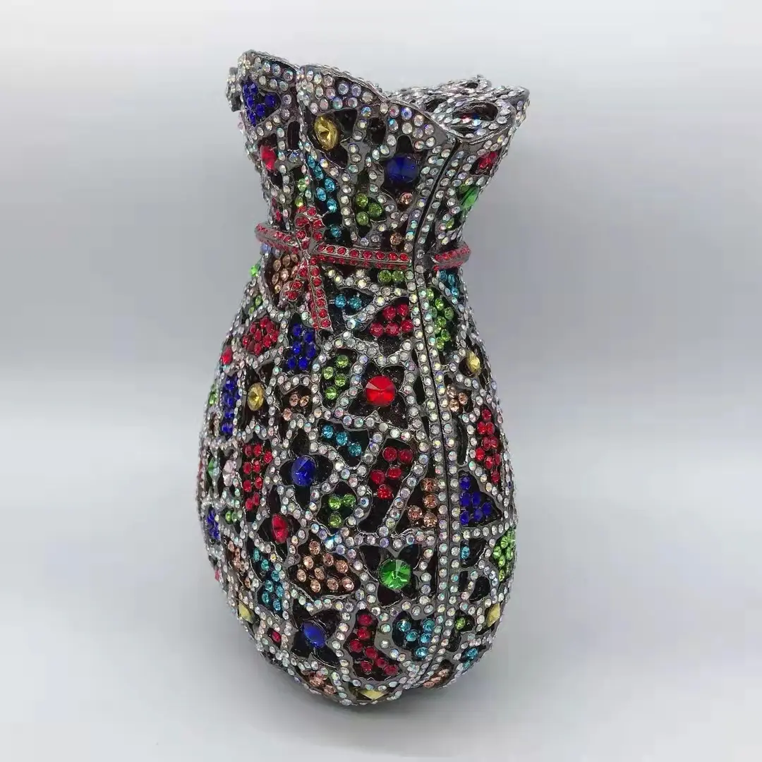 Lady Green Flower Bottle Full Rhinestones Evening Bags Wedding Stone Clutch Purse Metal Minaudiere Handbag Bridal Party Handbags