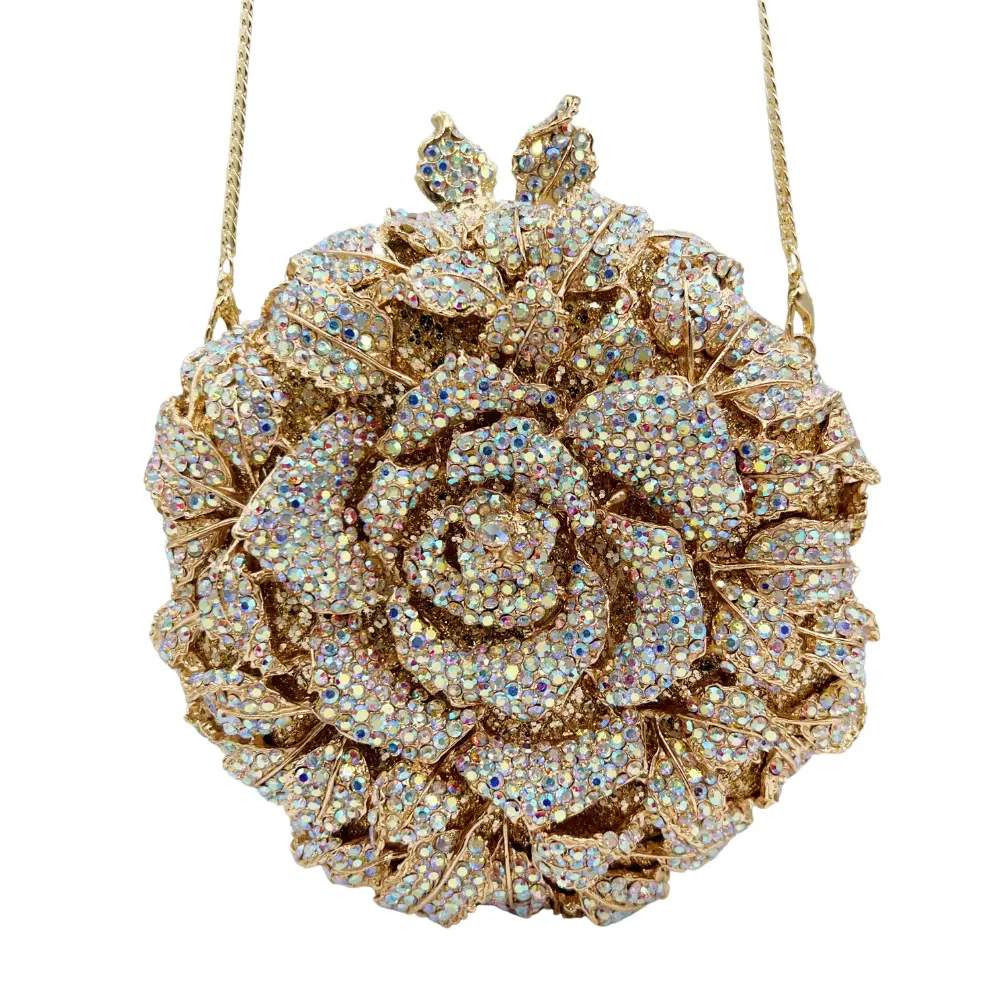 XIYUAN Rose Flower Women Crystal Evening Clutch Bags Red Diamond Bridal Handbag Luxury Designer Brand Floral Wedding Party Purse