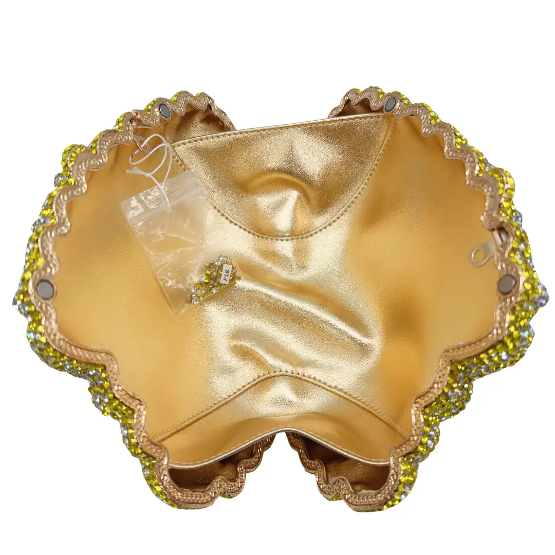 XIYUAN Crystals Evening Clutch Bags Women Yellow Conch Shape Purse Full Diamond Wedding Bridal Handbags Ladies Party Prom Purses