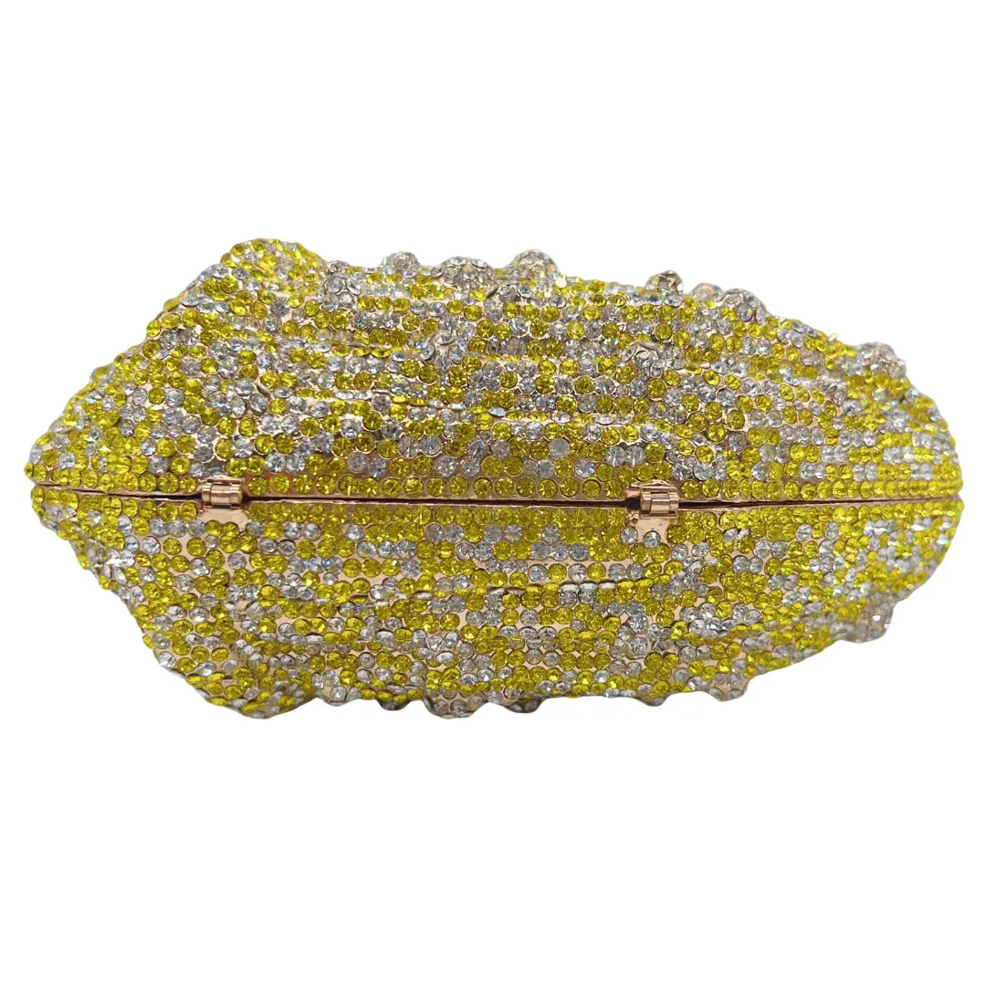 XIYUAN Crystals Evening Clutch Bags Women Yellow Conch Shape Purse Full Diamond Wedding Bridal Handbags Ladies Party Prom Purses
