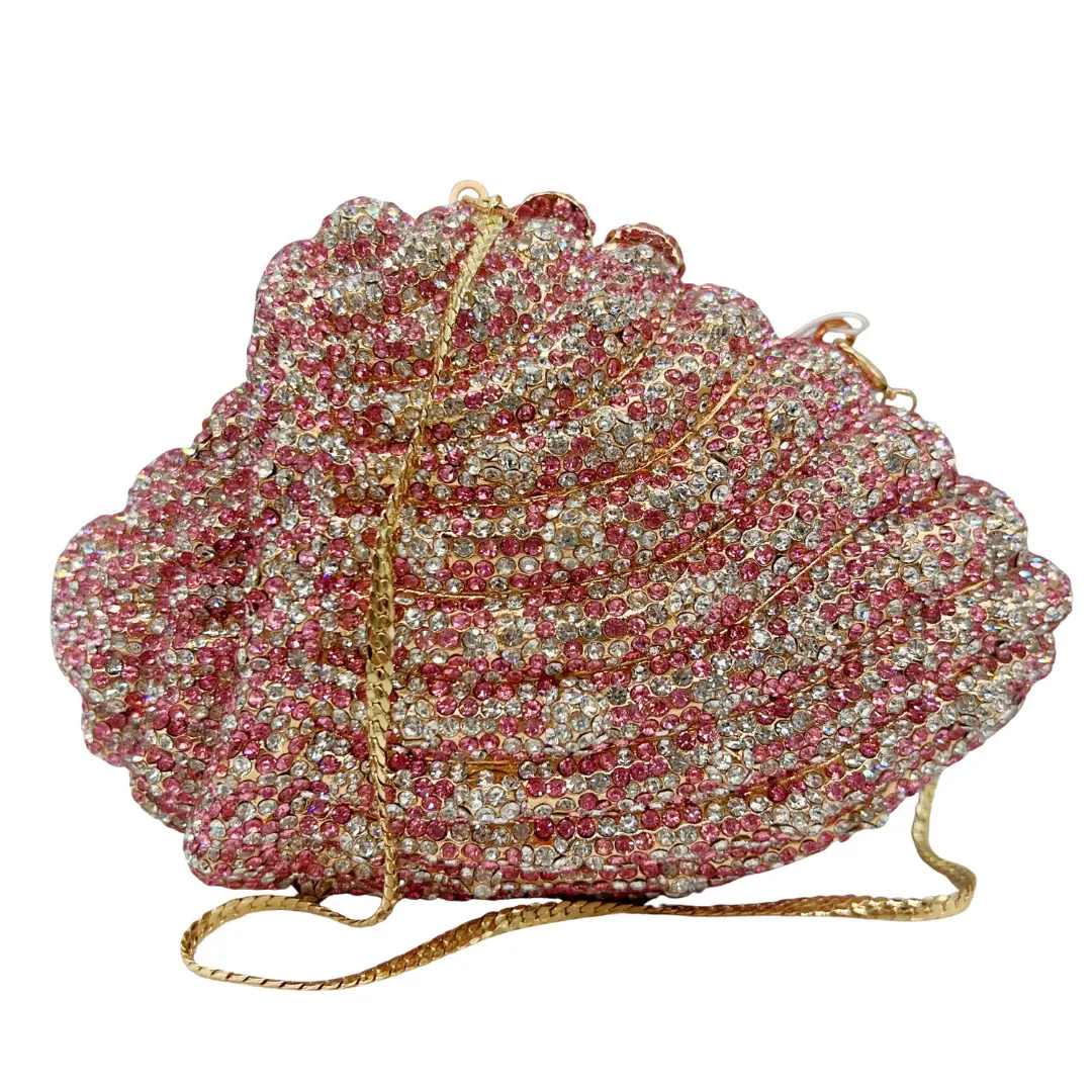 XIYUAN Crystals Evening Clutch Bags Women Yellow Conch Shape Purse Full Diamond Wedding Bridal Handbags Ladies Party Prom Purses