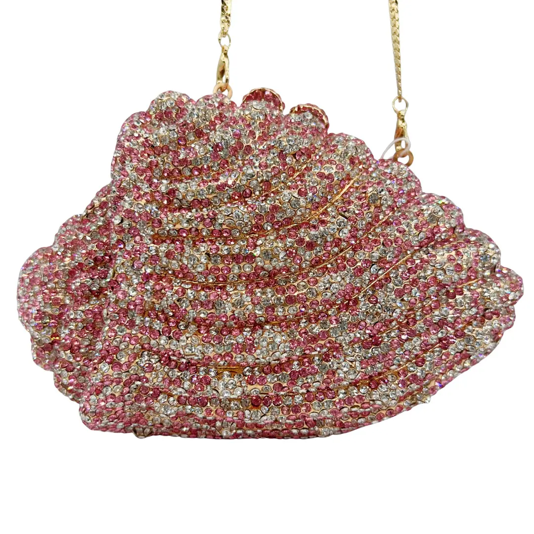 XIYUAN Crystals Evening Clutch Bags Women Yellow Conch Shape Purse Full Diamond Wedding Bridal Handbags Ladies Party Prom Purses