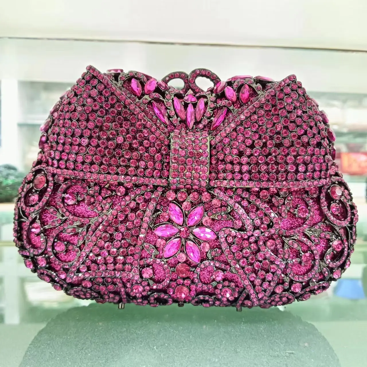 Lady Green/Fushia Rhinestone Evening Clutches Bags Female Diamond Handbag Female Wallets Ladies Party Prom Phone Purses Bags
