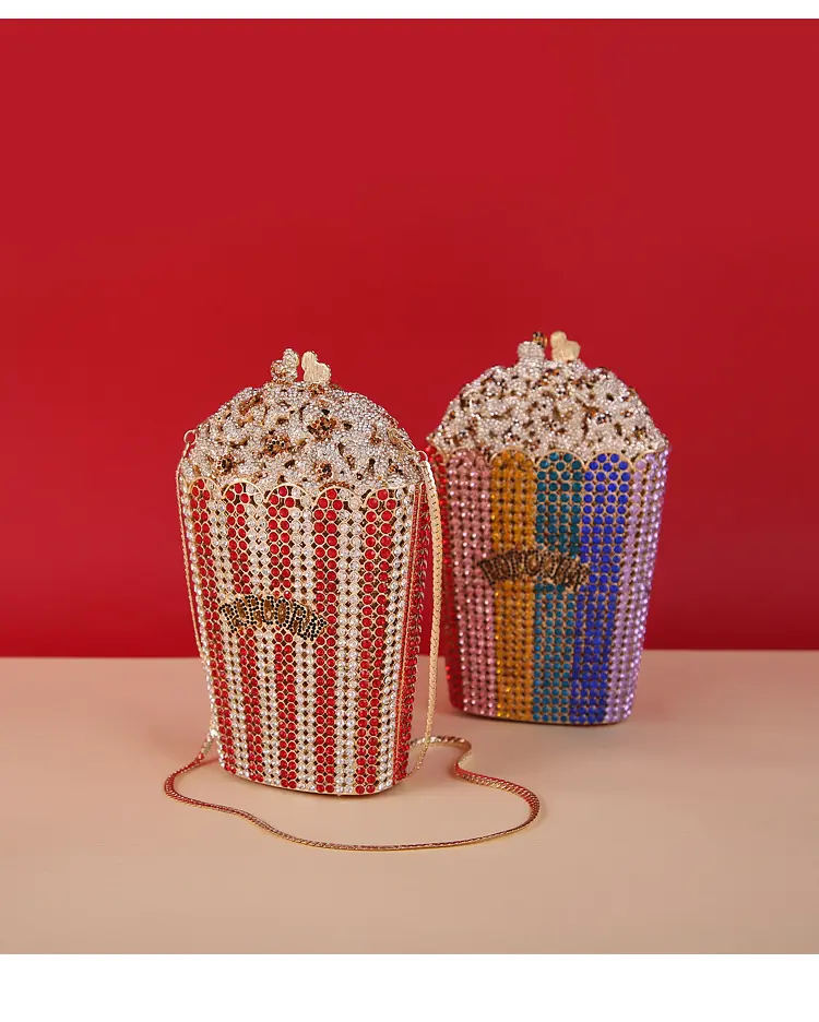 XIYUAN 2020 lady Popcorn crystal diamond evening bag for party wedding Rhinestones Metal gift Box Minaudiere clutch purse bags
