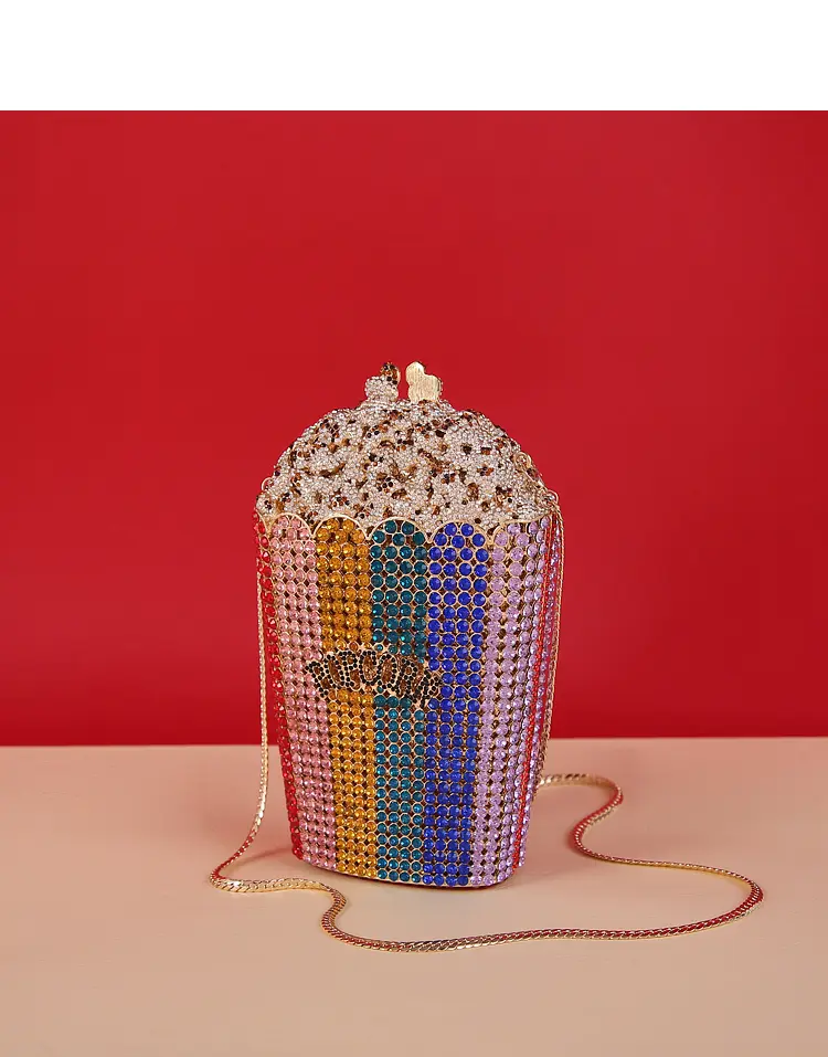 XIYUAN 2020 lady Popcorn crystal diamond evening bag for party wedding Rhinestones Metal gift Box Minaudiere clutch purse bags