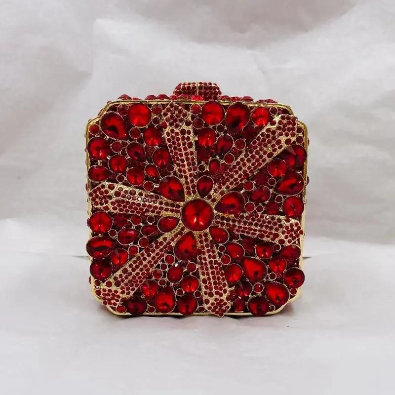 XIYUAN Silver/Red/Blue/Green Rhinestones Clutch Purse Metal Stones Evening Bags Wedding Bridesmaid Handbags Women Diamond Bags
