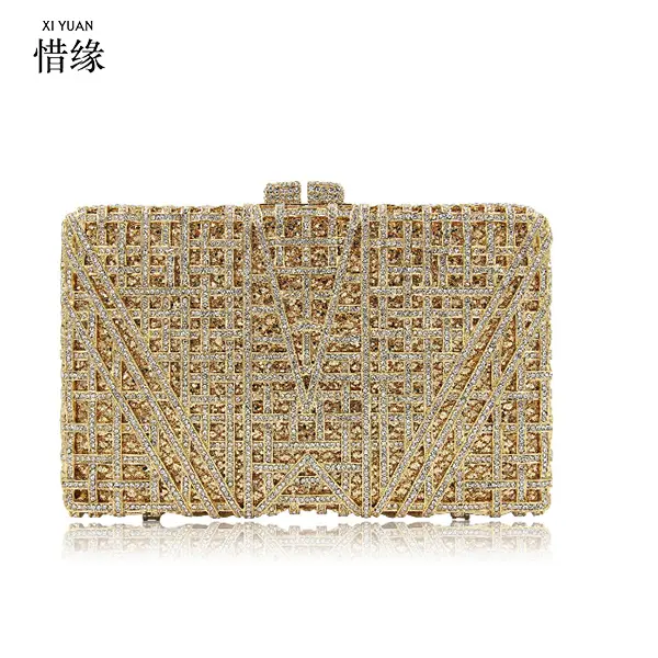 XIYUAN Women Gold Color Crystal Clutch Evening Bags Party Cocktail Hollow Out Rhinestones Handbags and Purses Wedding Clutches
