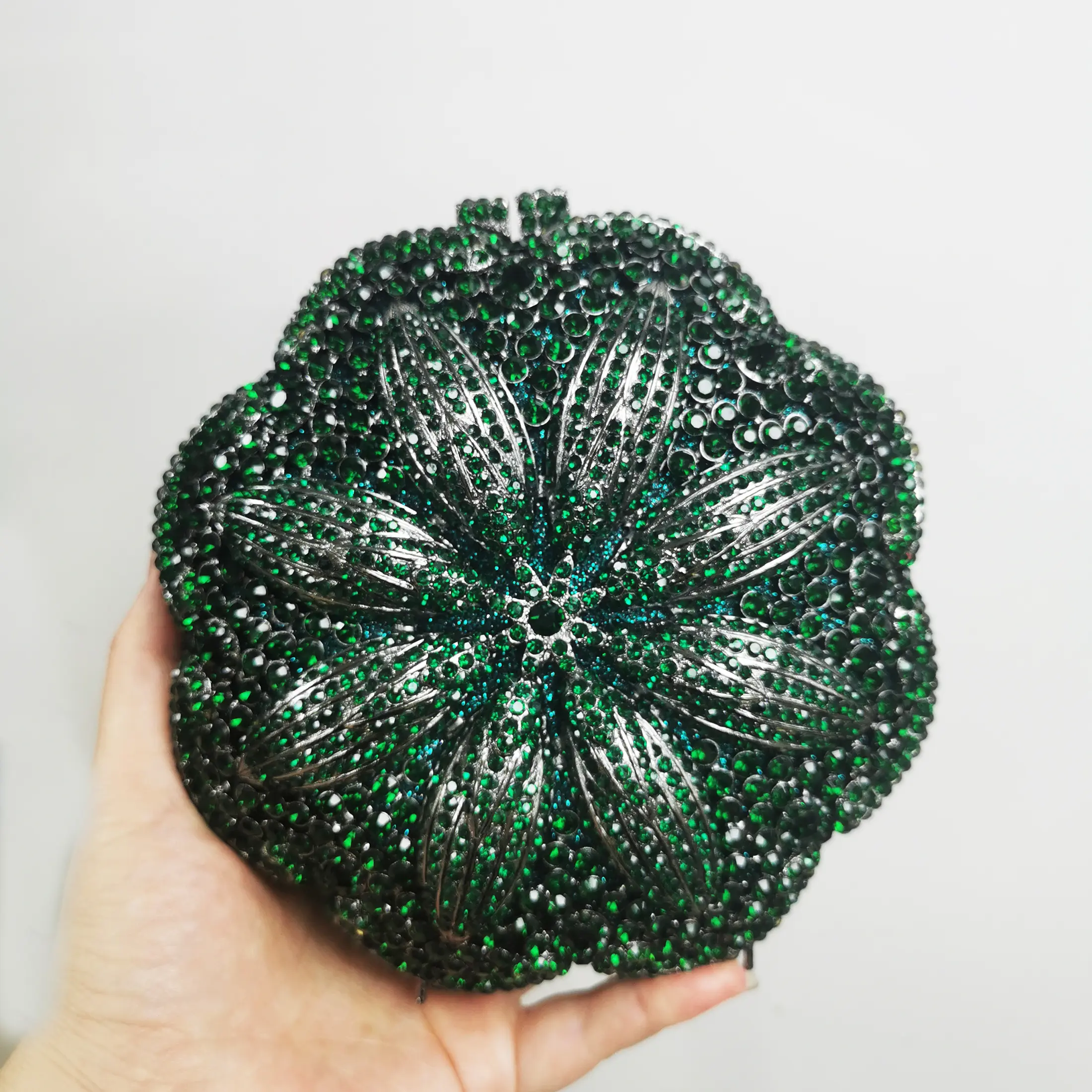 XIYUAN Green/Blue Color Crystal Clutch Purse Flower Evening Bags Minaudiere Wedding Handbag Party Bag Bridal Chain Shoulder Bag