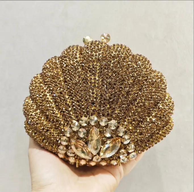 XIYUAN Green/Blue/Gold Small Crystal Clutches Evening Bag Wedding Metal Purses and Handbags Bridal Party Diamond Minaudiere Bag