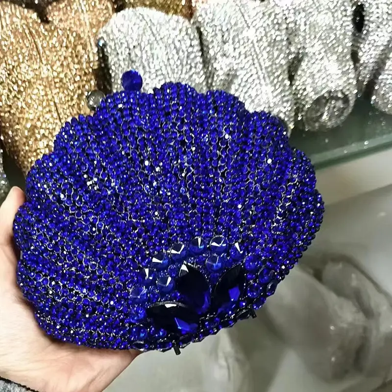 XIYUAN Green/Blue/Gold Small Crystal Clutches Evening Bag Wedding Metal Purses and Handbags Bridal Party Diamond Minaudiere Bag