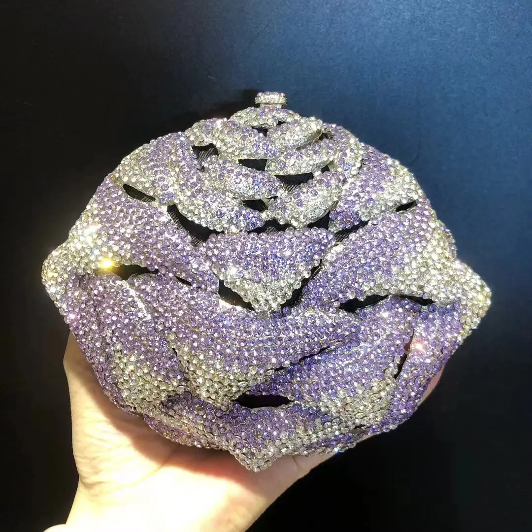 XIYUAN Green/Blue/Gold Small Crystal Clutches Evening Bag Wedding Metal Purses and Handbags Bridal Party Diamond Minaudiere Bag