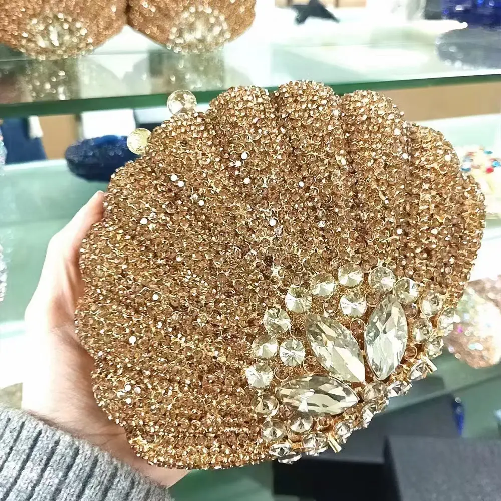 XIYUAN Green/Blue/Gold Small Crystal Clutches Evening Bag Wedding Metal Purses and Handbags Bridal Party Diamond Minaudiere Bag