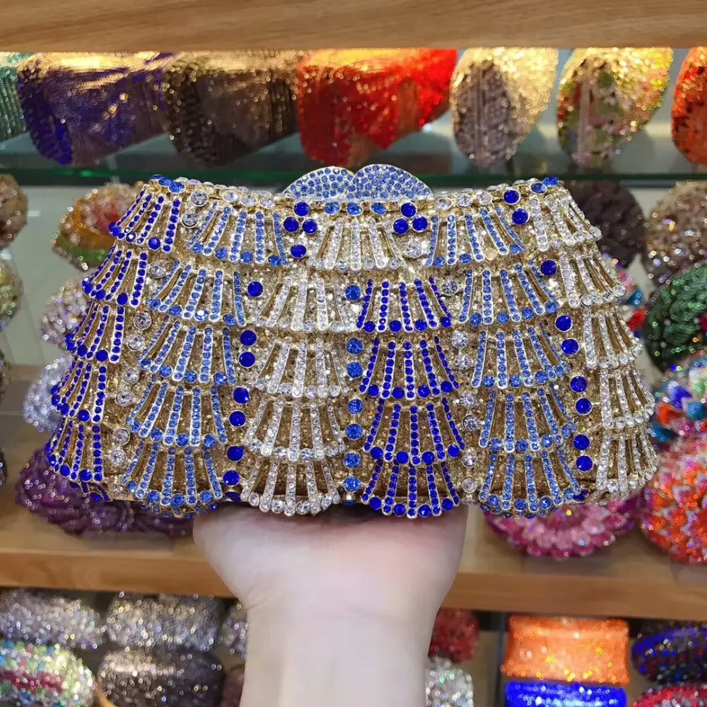 XIYUAN Colorful Hollow Out Diamond Crystal Purse Evening Bags For Women Gold Minaudiere Bag Wedding Party Clutch Bridal Handbag
