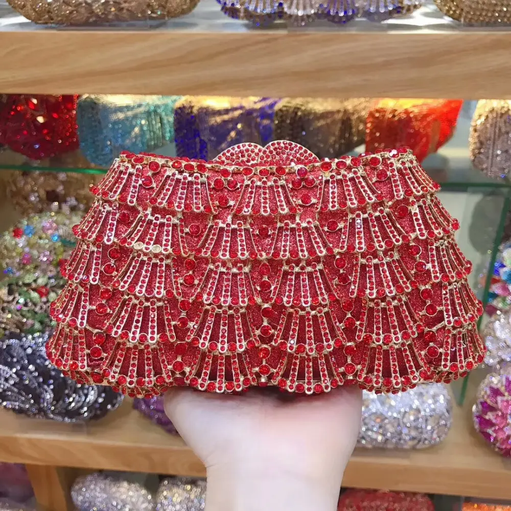XIYUAN Colorful Hollow Out Diamond Crystal Purse Evening Bags For Women Gold Minaudiere Bag Wedding Party Clutch Bridal Handbag