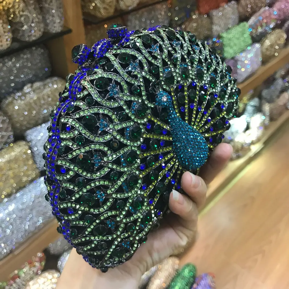 XIYUAN peacock Hard Case Metal Women Evening Clutches Bags Bridal Handbag Rhinestones Hand Clutch Wedding Purse messenger bags