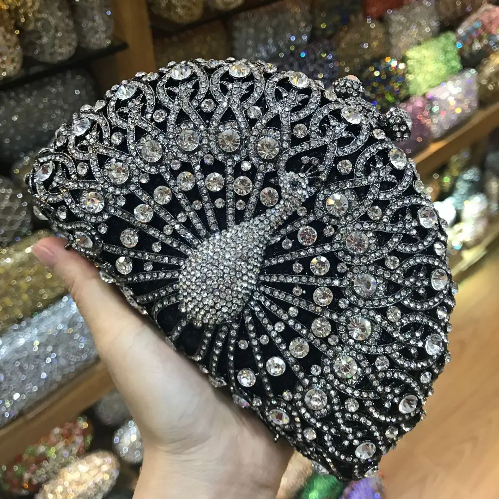 XIYUAN peacock Hard Case Metal Women Evening Clutches Bags Bridal Handbag Rhinestones Hand Clutch Wedding Purse messenger bags