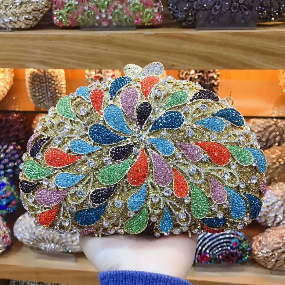 XIYUAN Colorful Luxury crystal day clutches handcraft rhinestone evening bag soiree sac pochette purse Clutch Bag handbag black