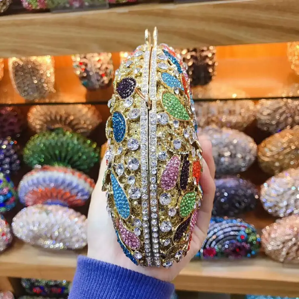 XIYUAN Colorful Luxury crystal day clutches handcraft rhinestone evening bag soiree sac pochette purse Clutch Bag handbag black