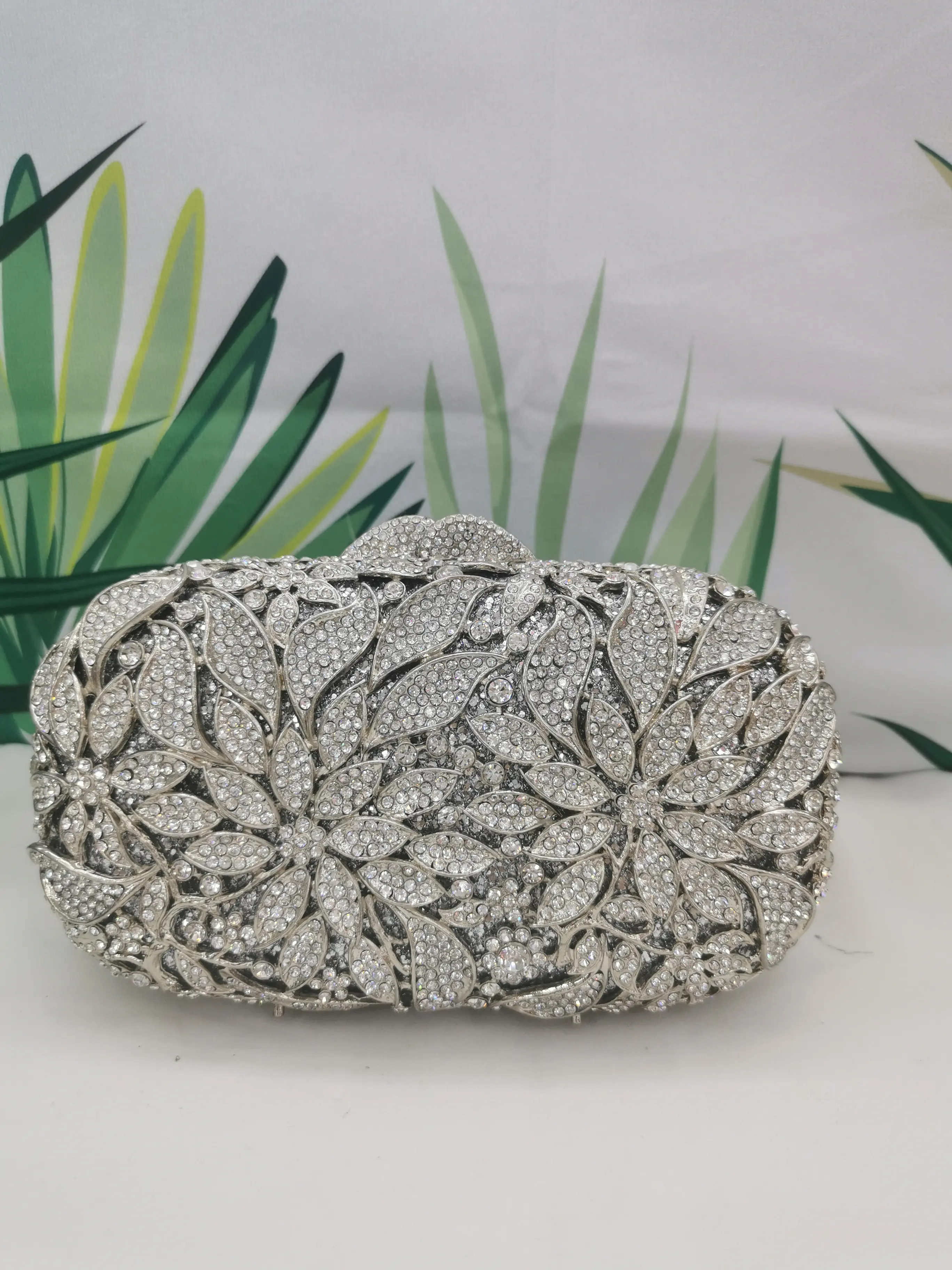 XIYUAN  Luxury Rhinestone Black Handbags Women Crystal Clutch Flower Evening Bags Wedding Floral Handbags Bridal Party Purse Bag