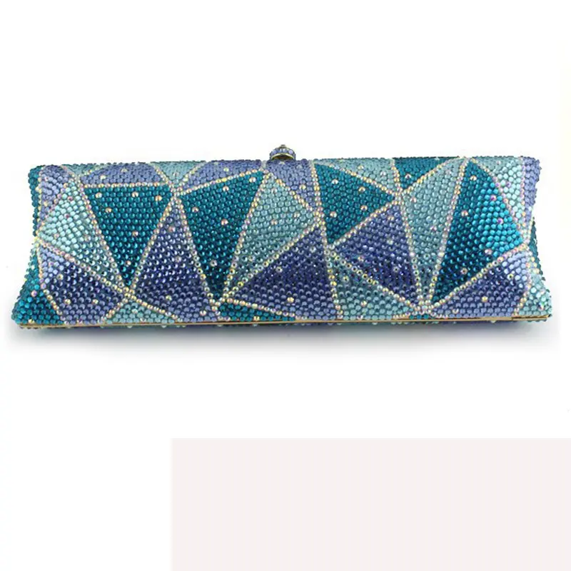 XIYUAN Blue Crystals Clutch Purse Stones Minaudiere Rhinestones Evening Bags Bridal Diamond Handbags Wedding Dinner Purses