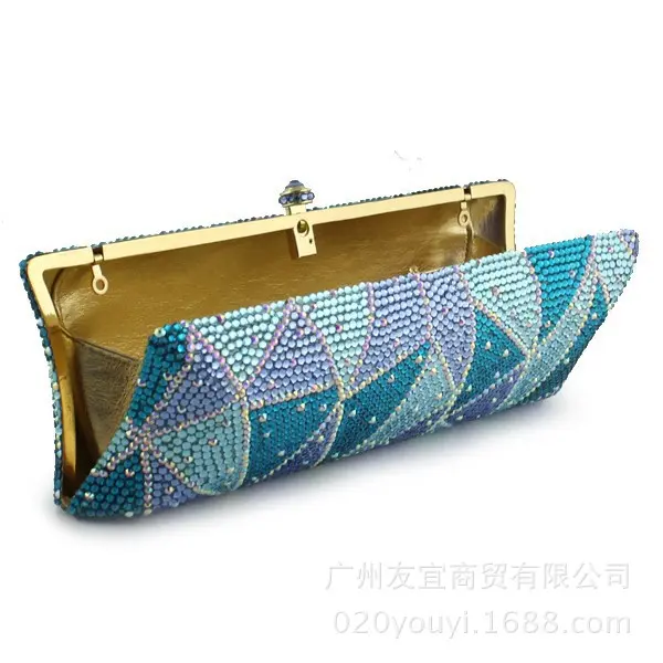 XIYUAN Blue Crystals Clutch Purse Stones Minaudiere Rhinestones Evening Bags Bridal Diamond Handbags Wedding Dinner Purses