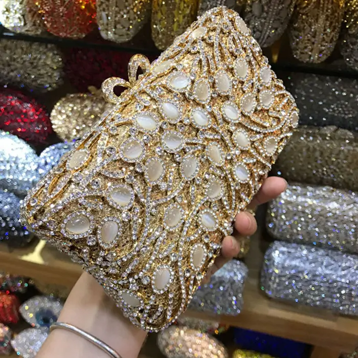 XIYUAN Full Rhinestones Evening Clutch Bags Wedding Stone Clutch Purse Metal Minaudiere Handbag Bridal Party Chain Handbags