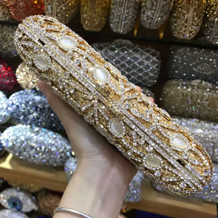 XIYUAN Full Rhinestones Evening Clutch Bags Wedding Stone Clutch Purse Metal Minaudiere Handbag Bridal Party Chain Handbags
