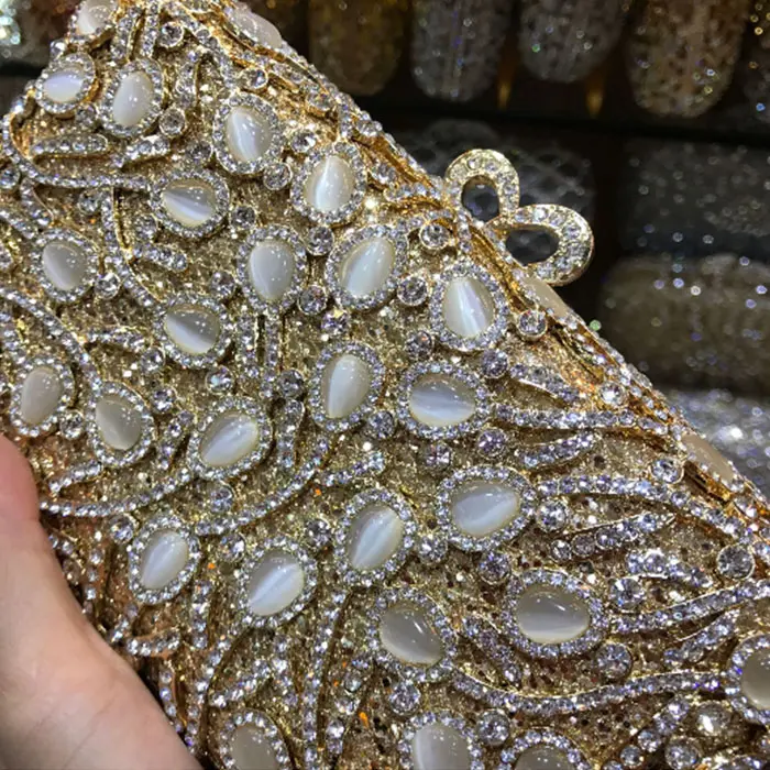 XIYUAN Full Rhinestones Evening Clutch Bags Wedding Stone Clutch Purse Metal Minaudiere Handbag Bridal Party Chain Handbags