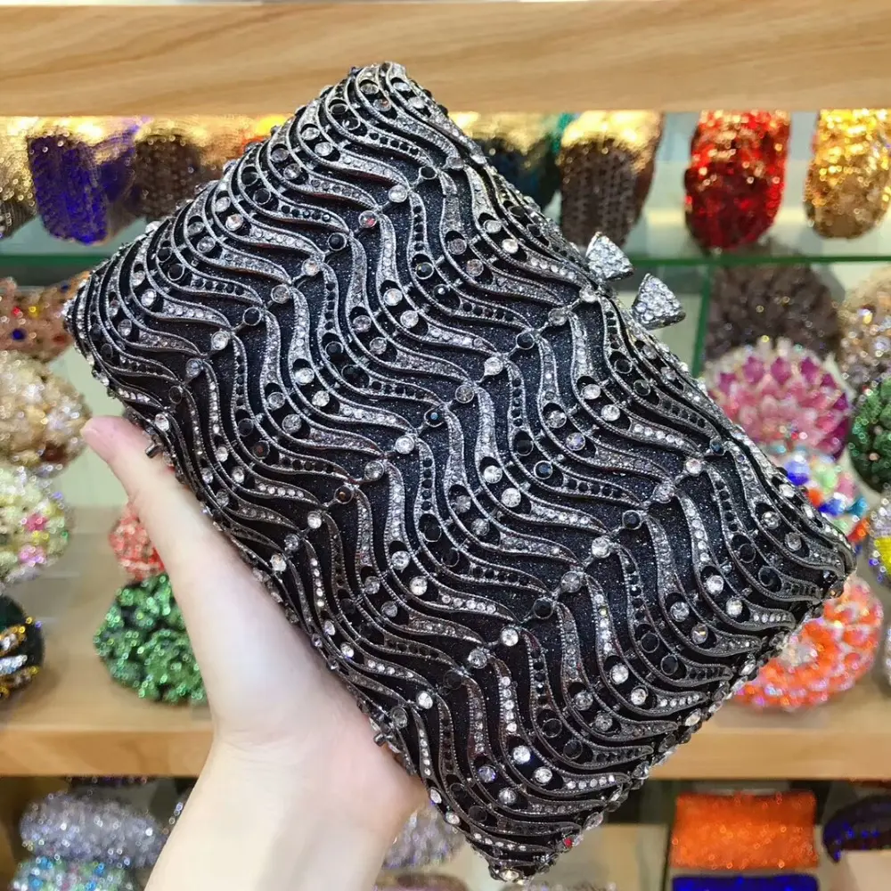 XIYUAN Black/Purple/Red Crystals Women Evening Clutch Bag Wedding Bridal Gem Purse Minaudiere Box Rhinestone Handbags and Purses