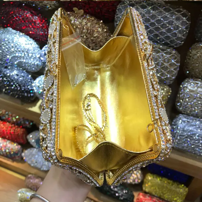 XIYUAN Full Rhinestones Evening Clutch Bags Wedding Stone Clutch Purse Metal Minaudiere Handbag Bridal Party Chain Handbags